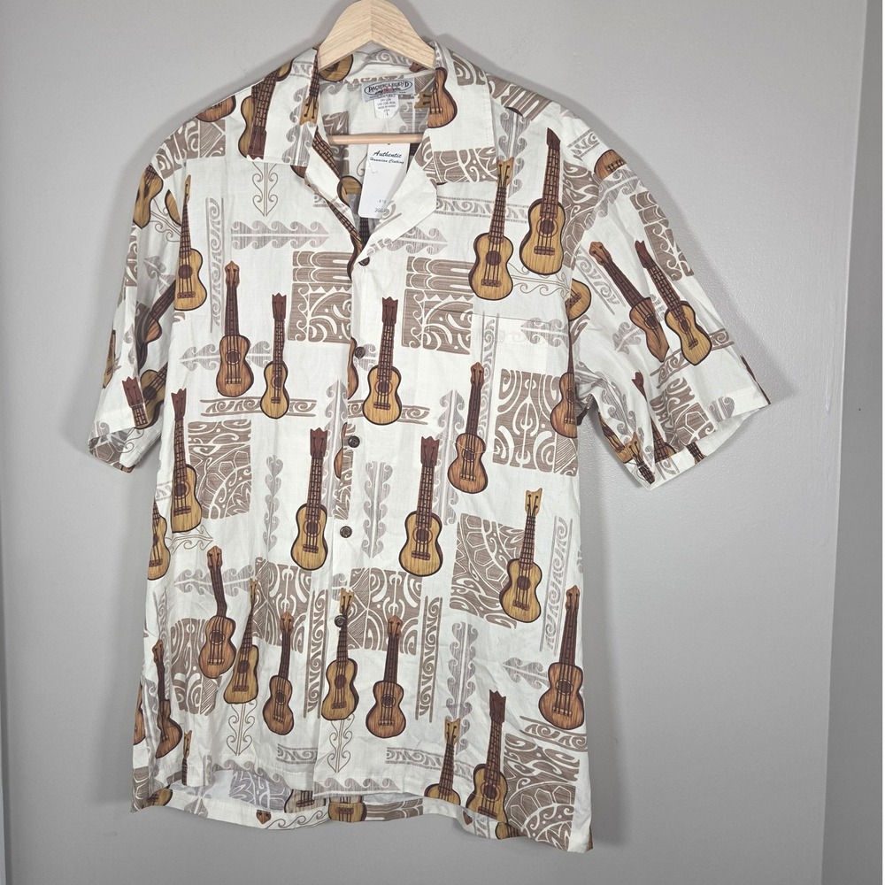 Pacific Legend Hawaii Aloha Shirt Ukulele Guitar Print Mens XL Made In USA NWT